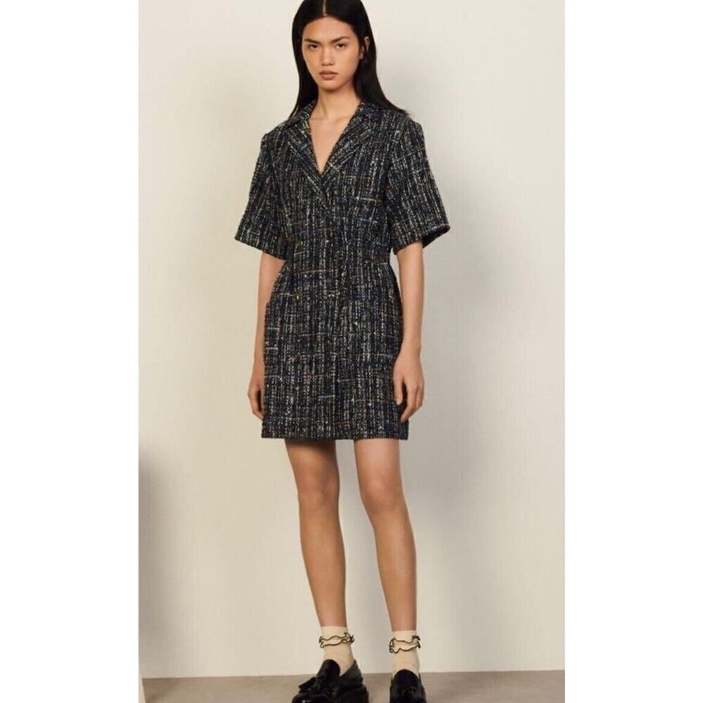 Sandro Black and White Tweed Mini Dress